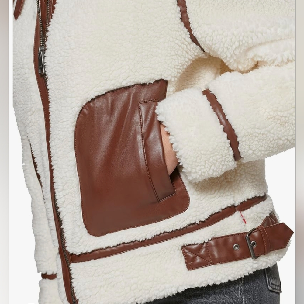 🆕 NWT Levi's zip-up faux leather and sherpa jacket with contrast piping - Picture 2 of 8